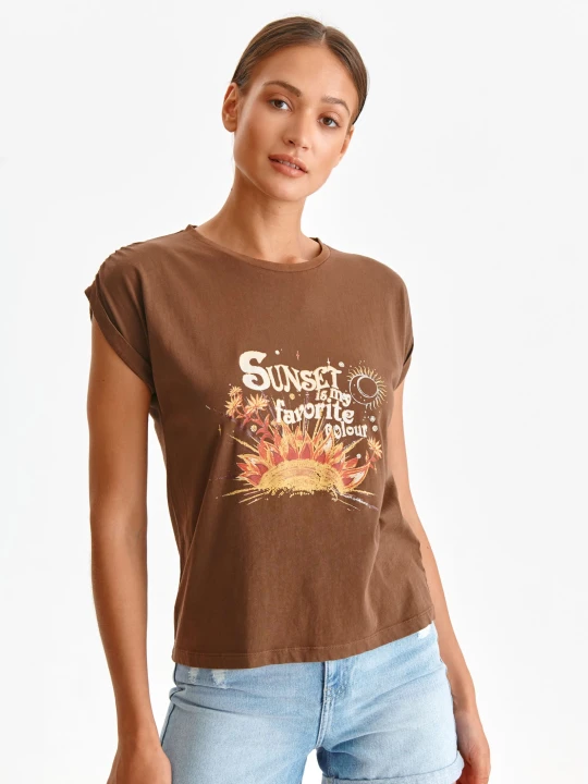 Zdjęcie produktu Top damski brązowy - SPO5621BR t-shirt bez rękawów - TOP SECRET - Odzieżowy sklep internetowy TOP SECRET