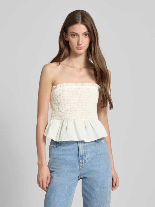 Zdjęcie produktu Top krótki o kroju slim fit z czystej bawełny model ‘KATIE’ Only Złamany biały