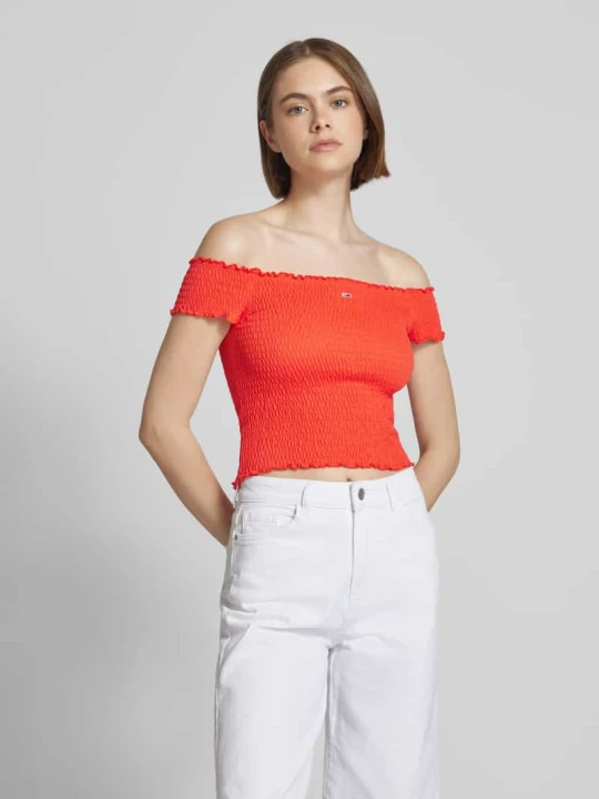 Zdjęcie produktu Top krótki o kroju slim fit z marszczonymi wstawkami Tommy Jeans Koralowy