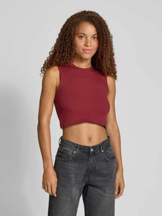 Zdjęcie produktu Top krótki o kroju slim fit z mieszanki bawełny model ‘VELA’ Only Bordowy