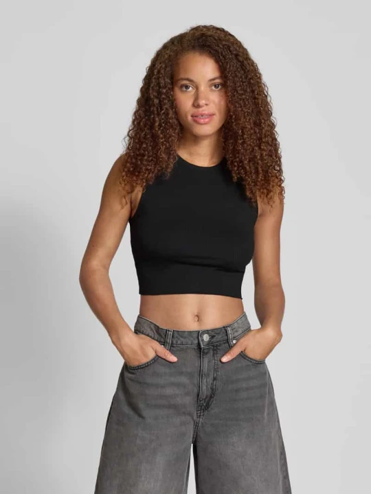 Zdjęcie produktu Top krótki o kroju slim fit z mieszanki bawełny model ‘VELA’ Only Czarny