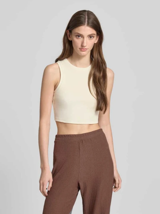 Zdjęcie produktu Top krótki o kroju slim fit z mieszanki bawełny model ‘VILMA’ Only Złamany biały