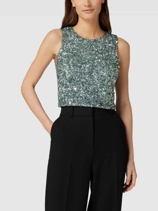 Zdjęcie produktu Top krótki z cekinowym obszyciem Lace & Beads Petrol