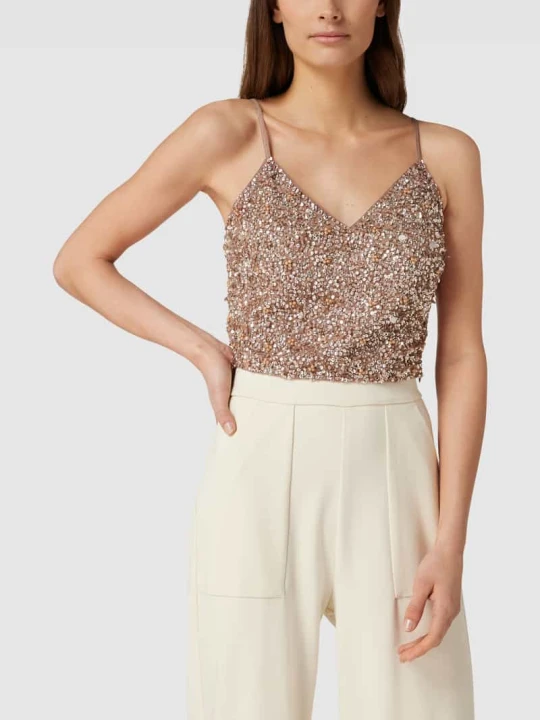 Zdjęcie produktu Top krótki z cekinowym obszyciem Lace & Beads