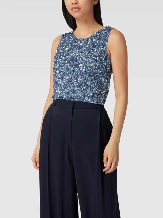 Zdjęcie produktu Top krótki z cekinowym obszyciem Lace & Beads Błękitny