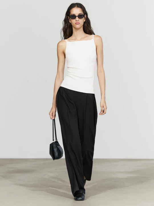 Zdjęcie produktu Top Na Cienkich Ramiączkach Z Mieszanki Bawełny - Biały - Massimo Dutti - Female