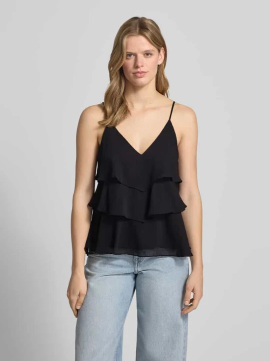 Zdjęcie produktu Top na ramiączkach o kroju regular fit z falbanami model 'LINN' Only Czarny