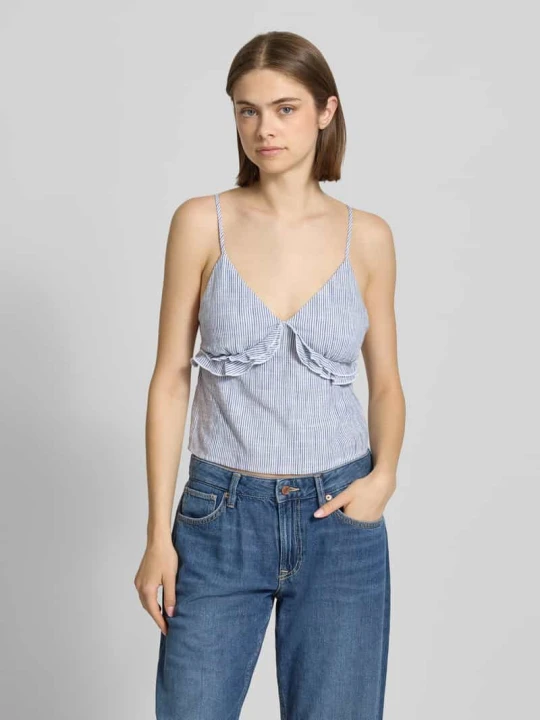 Zdjęcie produktu Top na ramiączkach o kroju regular fit z mieszanki wiskozy i lnu model 'SIESTA' Only Błękitny