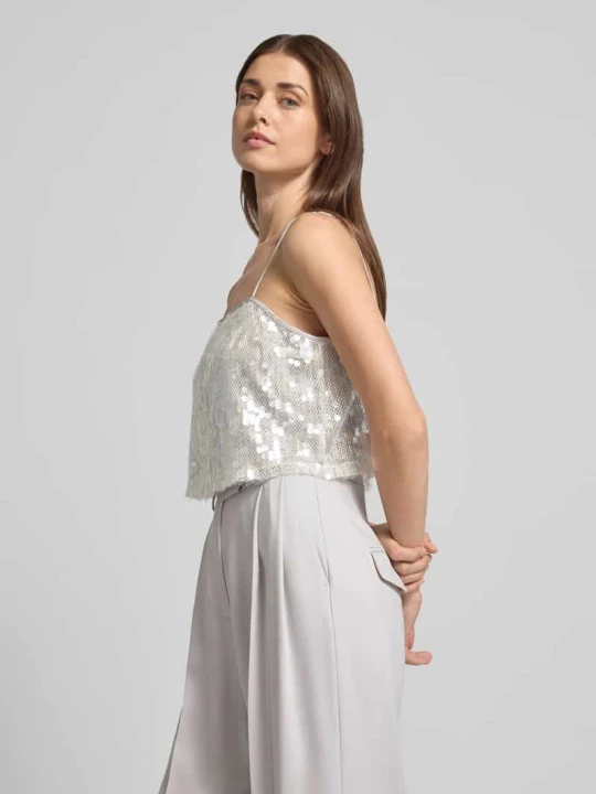 Zdjęcie produktu Top na ramiączkach o krótkim kroju z cekinowym obszyciem Style Icon Collection Srebrny