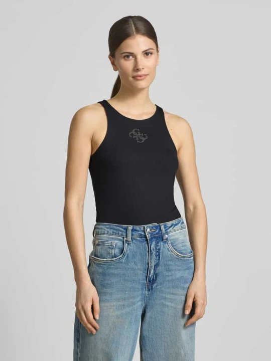 Zdjęcie produktu Top na ramiączkach w prążkowanym wyglądzie z logo Guess Czarny