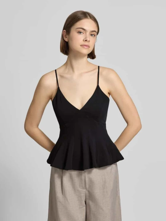 Zdjęcie produktu Top na ramiączkach z dekoltem w serek model 'Peplum' Gina Tricot Czarny
