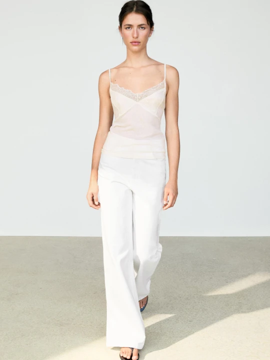 Zdjęcie produktu Top Na Ramiączkach Z Koronkowym Detalem - Surowy - Massimo Dutti - Female