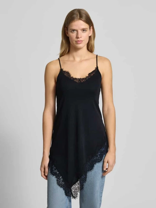 Zdjęcie produktu Top na ramiączkach z obszyciem koronką Gina Tricot Czarny