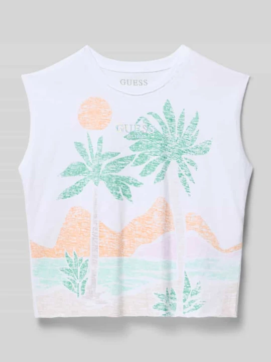 Zdjęcie produktu top bez rękawów o kroju regular fit z aplikacją z logo Guess Biały