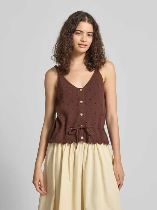 Zdjęcie produktu Top o kroju regular fit z czystej bawełny model 'PUKA' Pieces Ciemnobrązowy