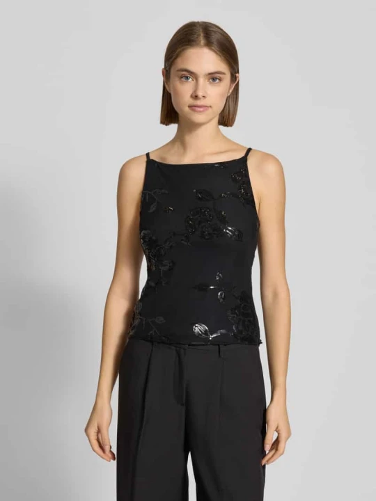 Zdjęcie produktu Top o kroju slim fit z kwiatowym cekinowym obszyciem Gina Tricot Czarny