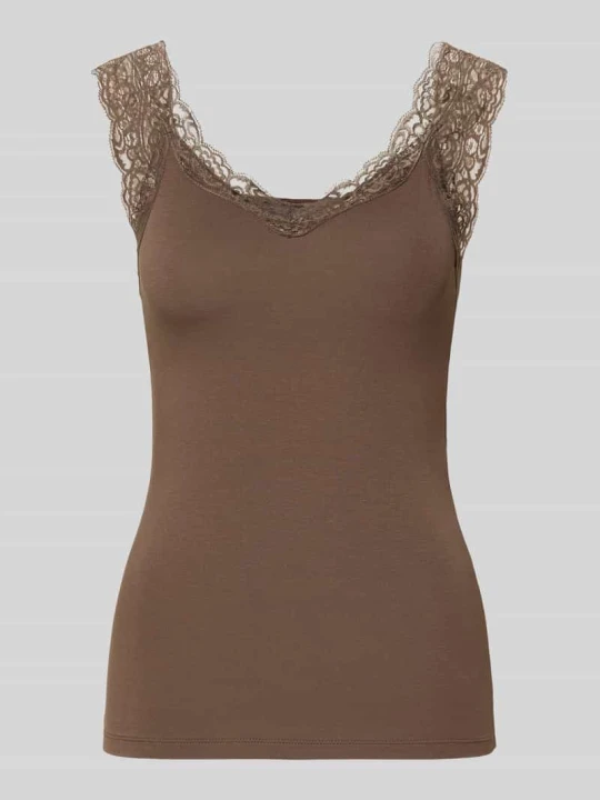 Zdjęcie produktu Top o kroju slim fit z mieszanka wiskozy model 'BARBERA' Pieces Ciemnobrązowy