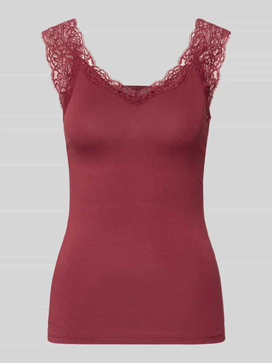 Zdjęcie produktu Top o kroju slim fit z mieszanka wiskozy model 'BARBERA' Pieces Ciemnoczerwony
