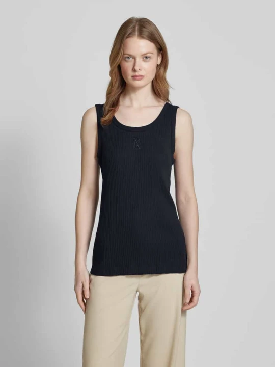 Zdjęcie produktu Top o kroju slim fit z mieszanki bawełny z wyhaftowanym logo Marc O'Polo Granatowy