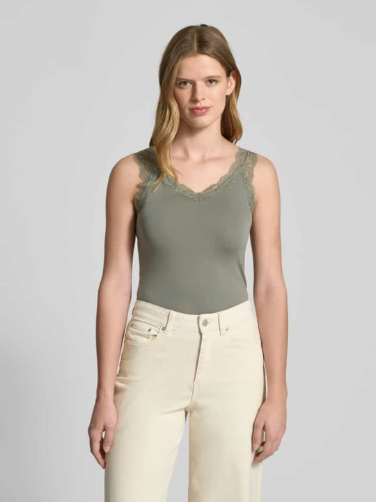 Zdjęcie produktu Top typu tank top o kroju slim fit z mieszanki wiskozy model 'BARBERA LACE' Pieces Średnioszary