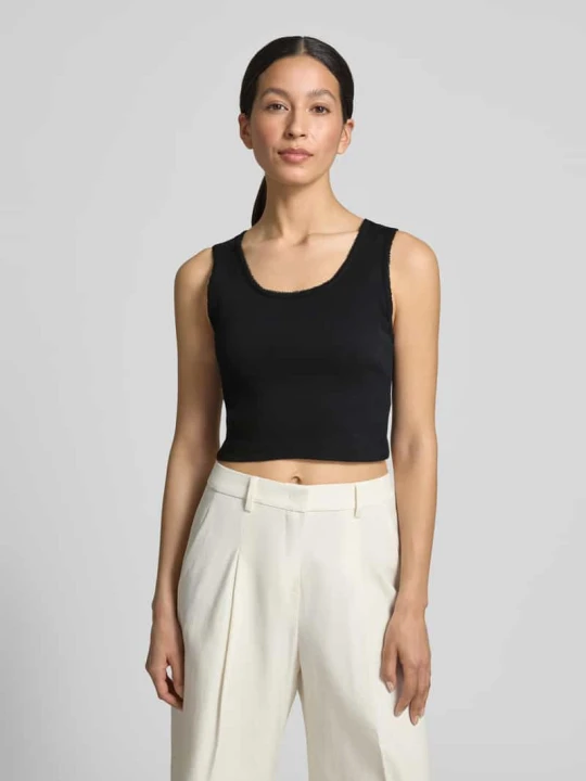 Zdjęcie produktu Top o kroju slim fit z ozdobną lamówką model 'Tiora' Drykorn Czarny