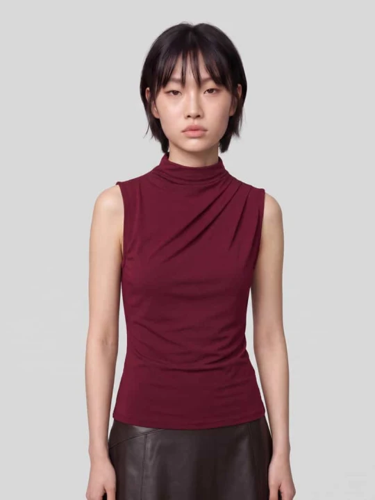 Zdjęcie produktu top o kroju slim fit z półgolfem model 'MADISON' Pieces Bordowy