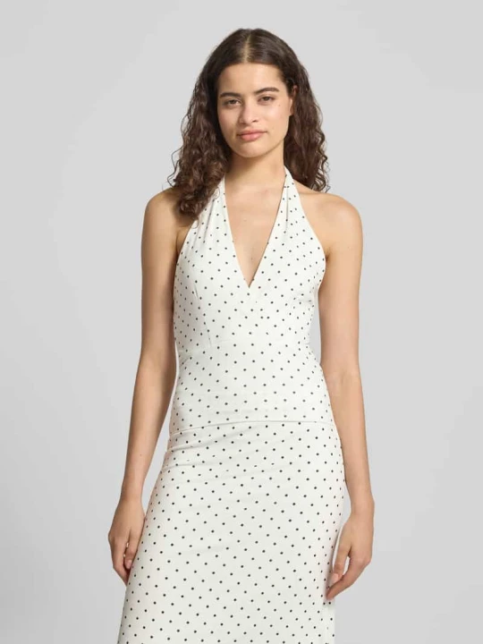 Zdjęcie produktu Top o kroju slim fit z wiązaniem na szyi Gina Tricot Złamany biały melanż