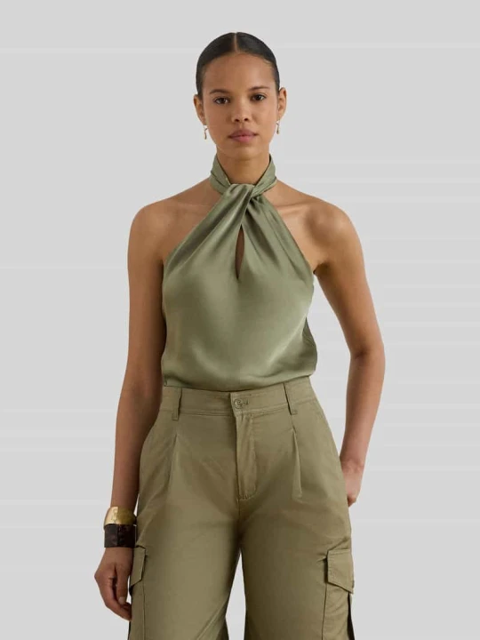 Zdjęcie produktu Top o kroju slim fit z wycięciem z wiązaniem na szyi Lauren Ralph Lauren Khaki