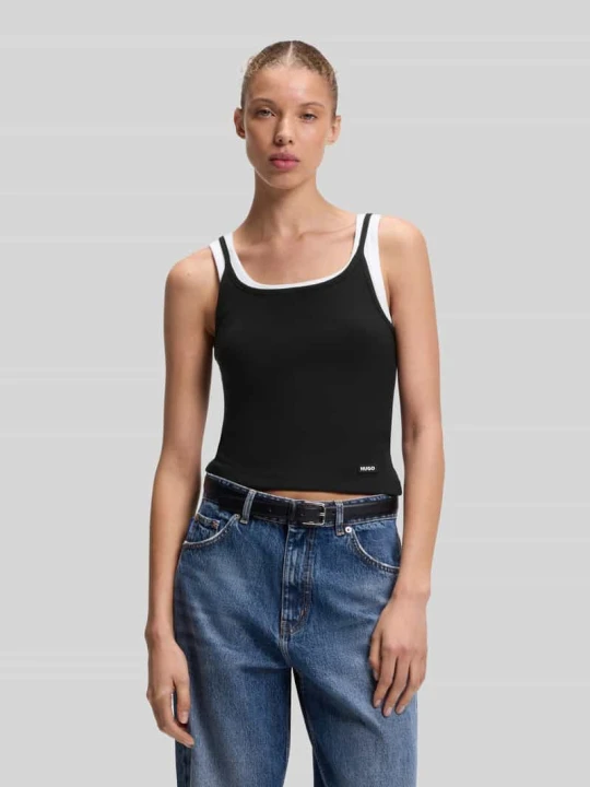 Zdjęcie produktu Top Slim o kroju slim fit z czystej bawełny z efektem warstw Hugo Czarny