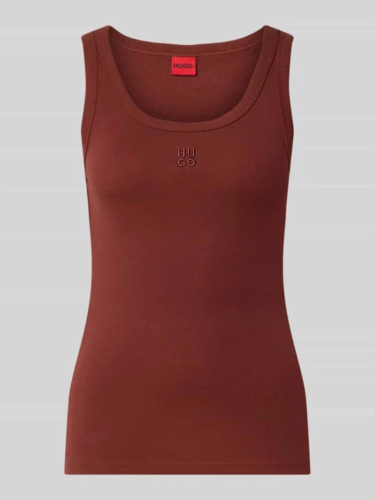 Zdjęcie produktu top Slim z mieszanka bawełny model 'Datamia' Hugo Średniobrązowy