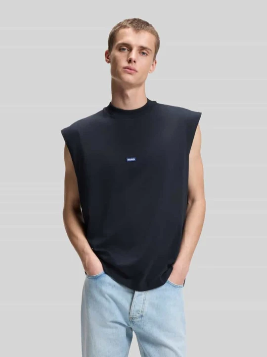 Zdjęcie produktu Top typu tank o kroju relaxed fit z czystej bawełny model 'NAVERTZ' Hugo Granatowy