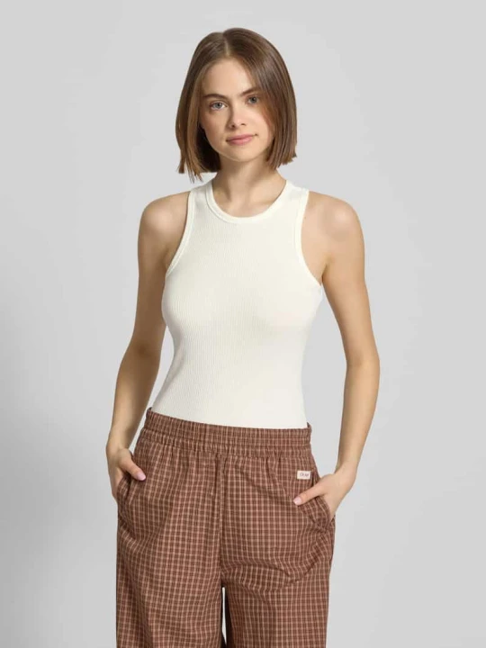 Zdjęcie produktu Top typu tank o kroju slim fit z mieszanki bawełny model 'RUKA BOXER' Pieces Złamany biały