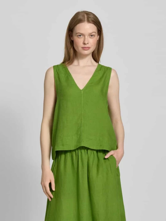 Zdjęcie produktu Top typu wendetop o kroju regular fit z czystego lnu model 'LINNA' Selected Trawiasty zielony