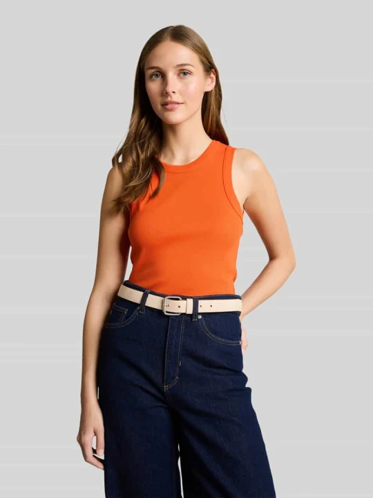 Zdjęcie produktu Top w prążkowanej strukturze, krój slim fit Tom Tailor Pomarańczowy