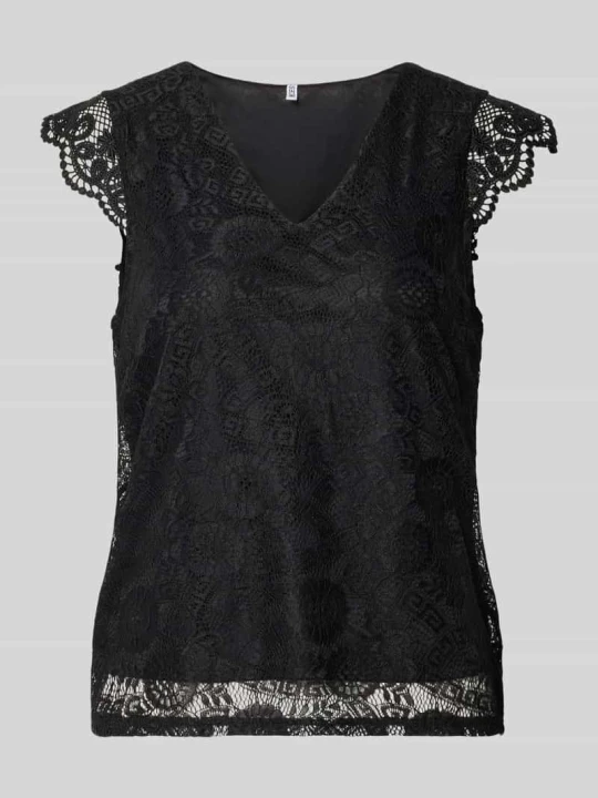 Zdjęcie produktu Top w stylu bluzki o kroju regular fit z obszyciem koronką model 'OLLINE' Pieces Czarny
