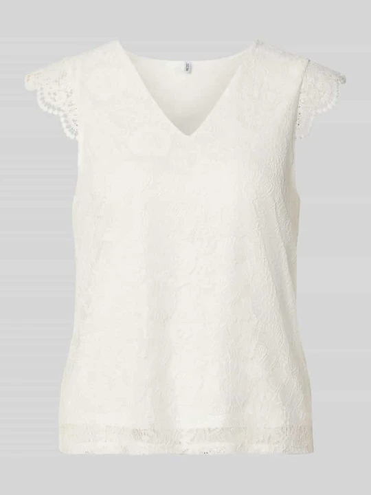 Zdjęcie produktu Top w stylu bluzki o kroju regular fit z obszyciem koronką model 'OLLINE' Pieces Złamany biały