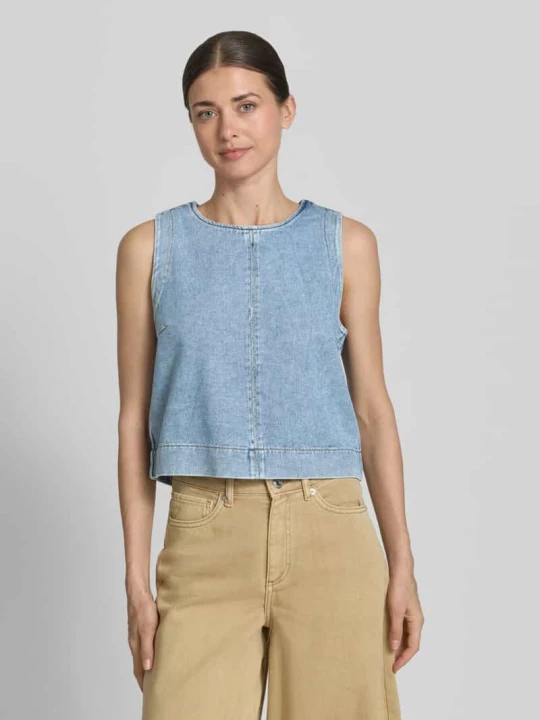 Zdjęcie produktu Top w stylu bluzki z tkaniny stylizowanej na denim z okrągłym dekoltem Jake*s Jasnoniebieski