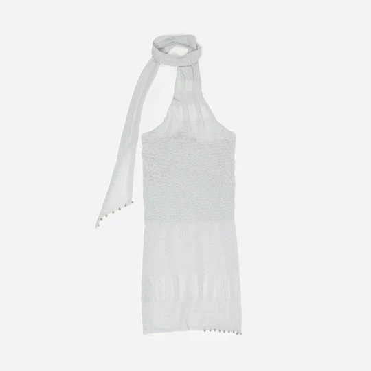 Zdjęcie produktu Top z dekoltem halter w kolorze jasnoszarym metalicznym ukosny BIMBA Y LOLA
