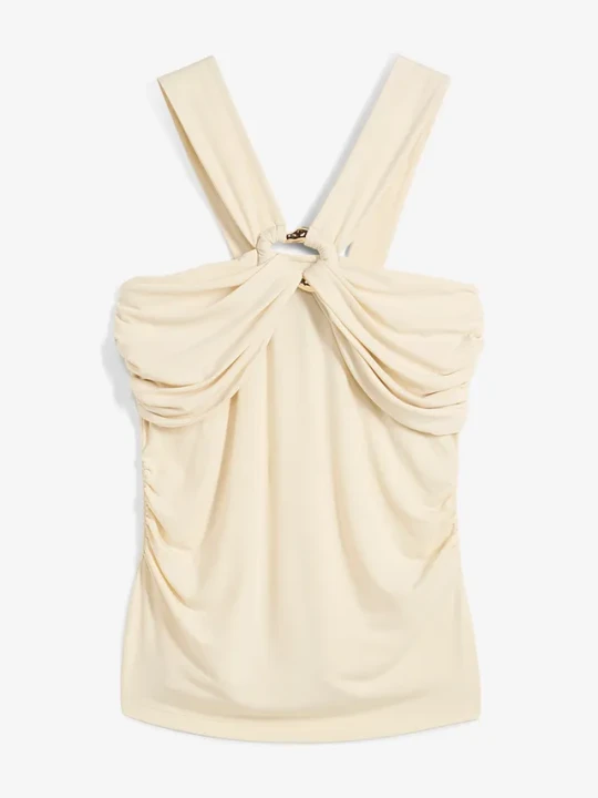 Zdjęcie produktu Top z dekoltem typu halter z ozdobną klamrą BonPrix beżowy