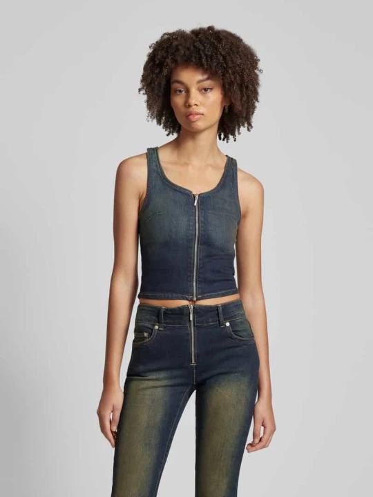Zdjęcie produktu Top z denimu z zamkiem błyskawicznym model ‘Redondo’ Weekday Jeansowy niebieski