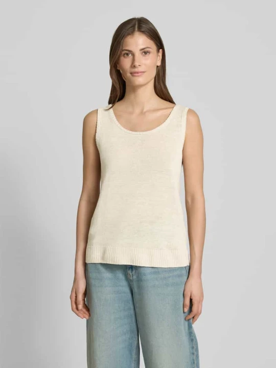 Zdjęcie produktu Top z dzianiny lniany z prążkowanymi wykończeniami model ‘BACCANO’ MM By Max Mara Piaskowy