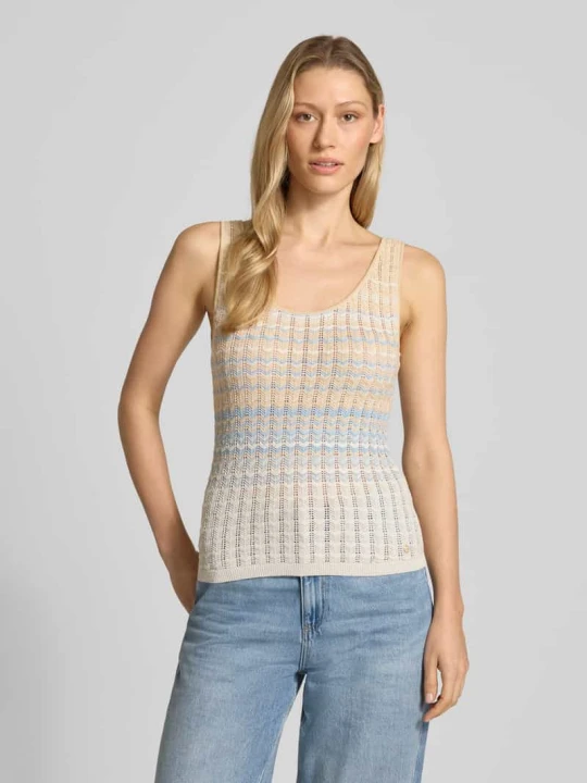 Zdjęcie produktu Top z dzianiny z mieszanka wiskozy z okrągły dekolt model 'ROSALYN' Guess Jasnoniebieski