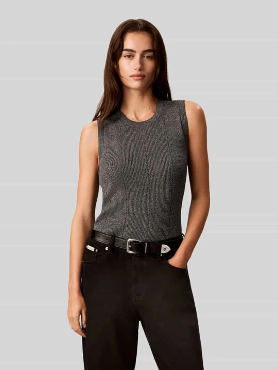 Zdjęcie produktu Top z dzianiny z szerokimi ramiączkami Calvin Klein Średnioszary melanż
