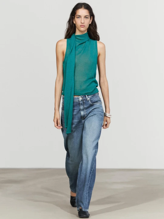 Zdjęcie produktu Top Z Golfem I Apaszką - Turkusowy - Massimo Dutti - Female