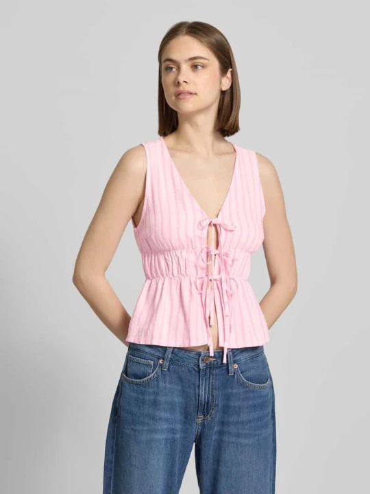 Zdjęcie produktu Top z mieszanka wiskozy i lnu model 'ALMIRA' JJXX Mocnoróżowy