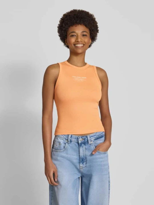 Zdjęcie produktu Top z nadrukiem z logo model ‘VIV’ Pepe Jeans Pomarańczowy