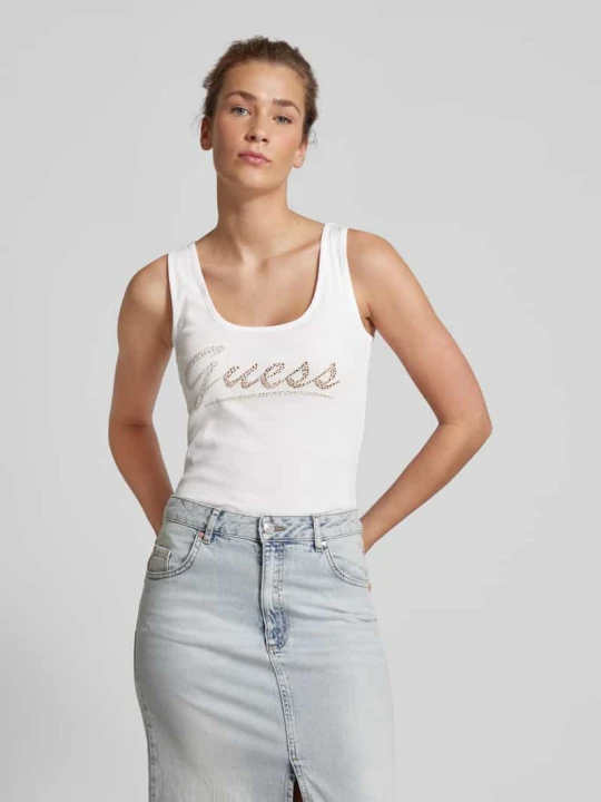 Zdjęcie produktu Top z obszyciem kamieniami stras Guess Biały