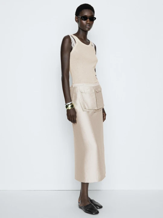 Zdjęcie produktu Top Z Podwójnymi Ramiączkami - Studio - Beżowy - Massimo Dutti - Female