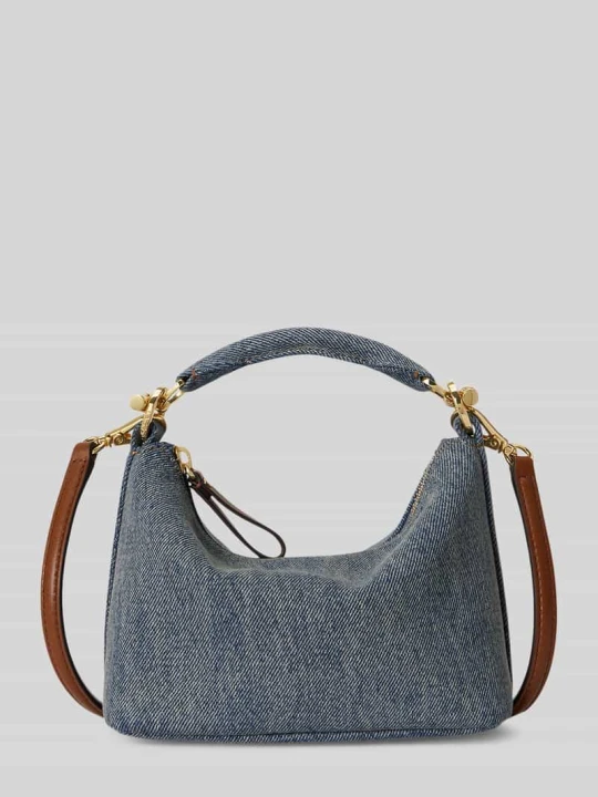 Zdjęcie produktu Torba do ręki z denimu ze skórzane paski Lauren Ralph Lauren Niebieski