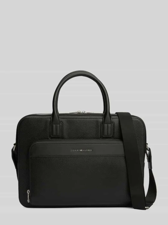 Zdjęcie produktu Torba na laptop z taśmą do mocowania na walizce i z napisem z logo Tommy Hilfiger czarny